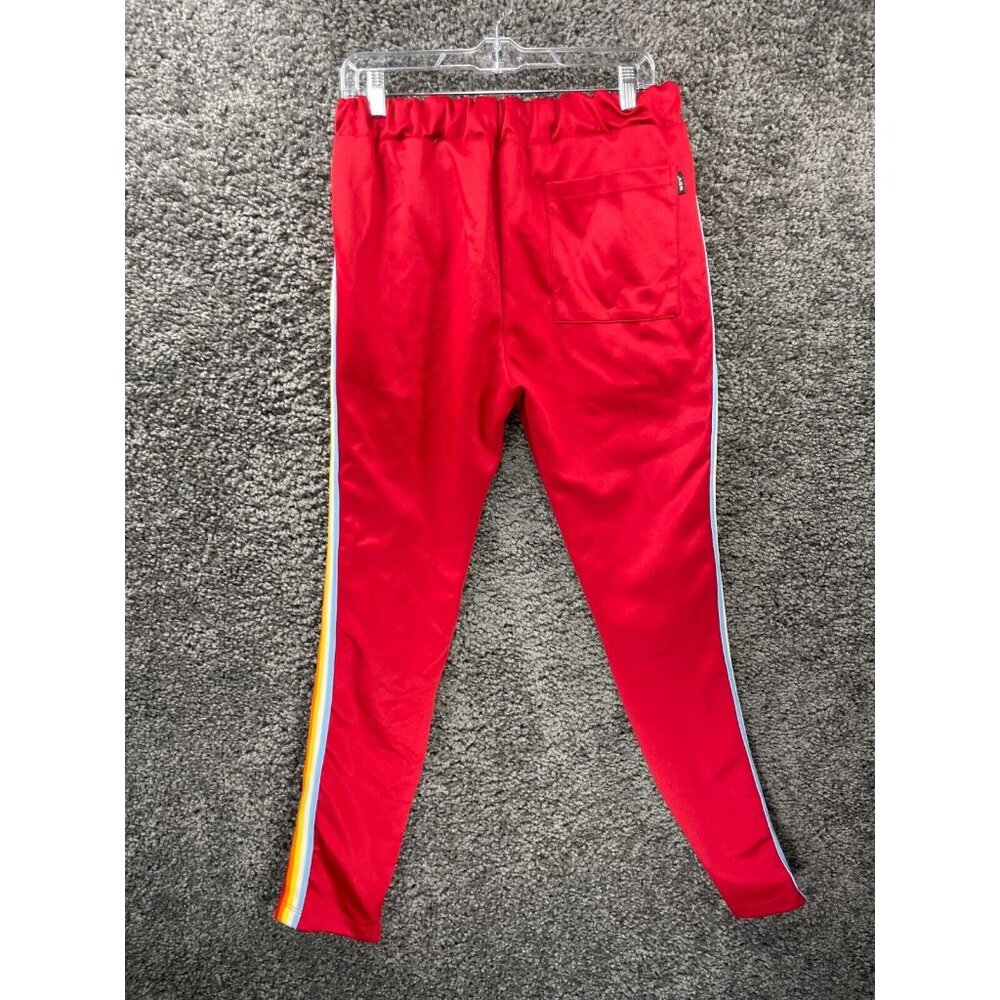 Weiv Los Angeles Track Pants Men's Large Red Polyester Stretch Striped Ankle Zip